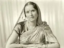 A Black and White Image of Savitri Devi clad in Indian attire, circa 1937
