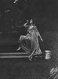 Juliet Barrett Rublee as Tacita the dryad, in a 1913 rehearsal for Sanctuary, A Bird Masque, by Percy MacKaye