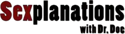 In a sans-serif typeface, the logo says "Sexplanations with Dr. Doe" in red-and-black.