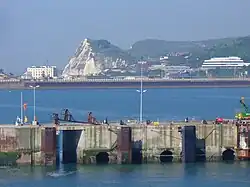Shakespeare Cliff and Dover town skyline and coastline