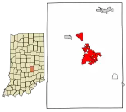 Location of Shelbyville in Shelby County, Indiana.