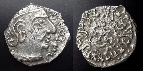 Silver coin in Western Satraps style (15mm, 2.1 grams.)[69][70][63]