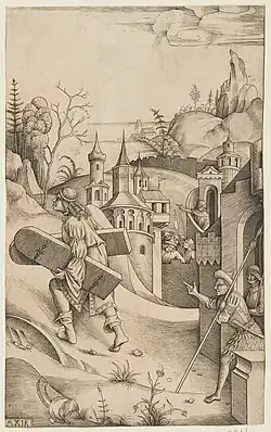 Samson with the doors of Gaza, signed engraving