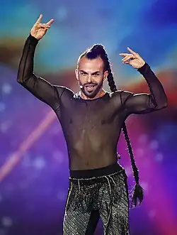 Slavko Kalezic at EuroVision wearing a see-through top
