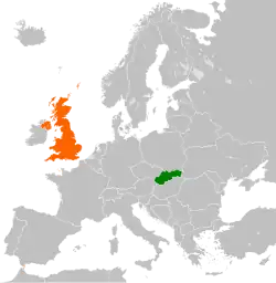Map indicating locations of Slovakia and United Kingdom