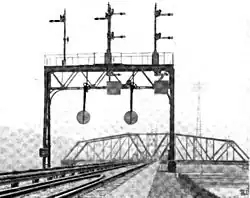 A smashboard installation on the approach to a swingbridge