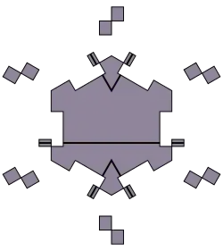 The monotile implemented geometrically. Black lines are included to show how the structure is enforced.