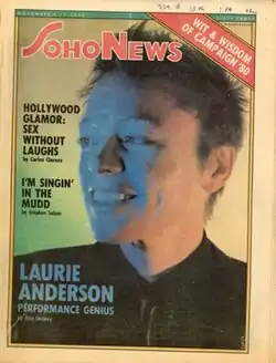 Cover page from November 1980, with the Soho News masthead. Banner text reads Hollywood Gamor: Sex Without Laughs / I'm Singin' in the Mudd / Laurie Anderson: Performance Genius.