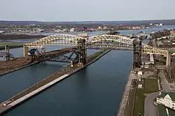 Sault Ste. Marie International Bridge, with downtown Sault Ste. Marie, Ontario in the background