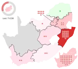 Map showing regional and national seat losses by the African National Congress