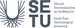 The logo of South East Technological University consisting of a large U drawn where the arc is drawn by construction lines, accompanied by the name the name of the university in both English and Irish
