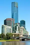 Eureka Tower seen from a bridge over the Yarra River