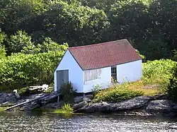 The boathouse — The ridge is parallel to the ground, but the ends and the window are vertical