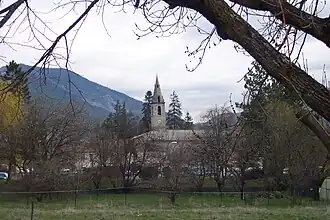 The bell tower of the church in Saint-André-les-Alpes