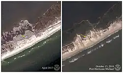 Aerial view showing sand dune erosion