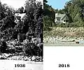 The rise of the Waiho River between 1936 and 2018 can be seen in these two photos of St James Church