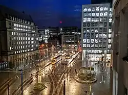 Today, tram tracks cross the site of the church