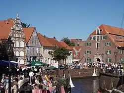 View of the historic harbour in Stade