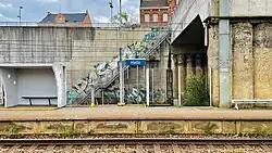 Place name sign on a platform