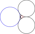 The 7 circles of this Steiner chain (black) are externally tangent to both given circles (red and blue), which lie outside one another.