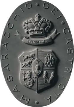 Coat of arms of the Muzaka family in the 19th-century on the Niscemi palace gate