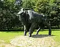 The sculpture "Bison" (Stumbro) by Daliutė Ona Matulaitė from 1979 in the middle of the park.