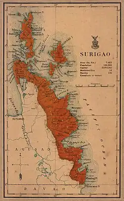 An old map showing the current territories of the province as part of the province of Surigao