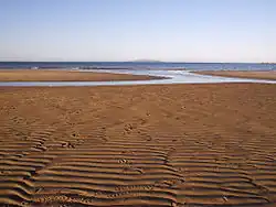 The beach facing north to Lambay island at low tide