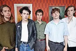 Swim Deep in 2015/16. Left to right: James Balmont, Zachary Robinson, Austin Williams, Tom Higgins, Cavan McCarthy