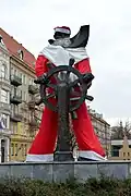 The statue of the Sailor dressed up as Santa Claus in December 2020.