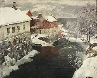 Fabriques en Norvège, les deux moulins sur la rivière Mesma 1905