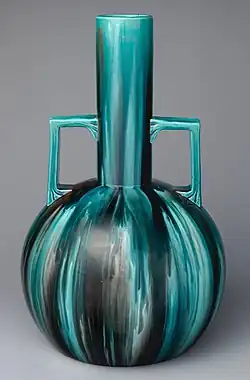 Vase, 1892-94, at 50 cm tall one of Dresser's largest designs, an original for Ault Pottery (in other colours at V&A)