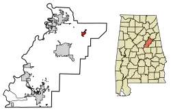 Location of Munford in Talladega County, Alabama.
