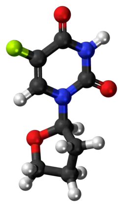 Ball-and-stick model of the tegafur molecule