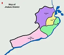 Location of Dina Tehsil تحصِيل دِینہ