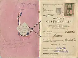 Temporary Slovak passport issued in 1940 to a Jewish refugee family