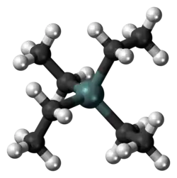 Ball-and-stick model of the tetraethylgermanium molecule