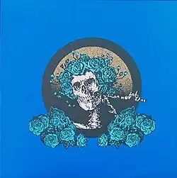 The skull and roses design, with blue roses and a blue background