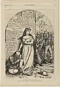 Political cartoon by Thomas Nast depicting a Chinese immigrant under attack by Southern Democrats {ex csa] and Northen Democrats[irish]