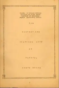 A publication of the Bureau of Public Schools after World War II upon receipt of EO 486, s. 1952, which mandated all divisions of the history and culture of all towns and barrios.