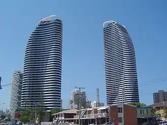 The Hinterland tower on the left and the Beach tower on the right