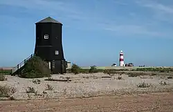 The "Black Beacon" radio navigation tower and the lighthouse