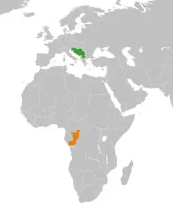 Map indicating locations of Yugoslavia and People's Republic of the Congo