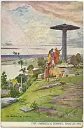 A painting by Lieutenant Colonel J B MacGeorge titled "The Umbrella Temple" in 1917.
