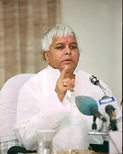 The Union Minister for Railways, Shri Lalu Prasad addressing the Media to announce a policy matter in New Delhi on September 12, 2004.jpg