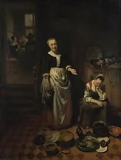 Nicolaes Maes, The idle servant; housemaid troubles were the subject of several of Maes' works.[56]