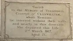 Theodosia, Countess of Clanwilliam's memorial stone