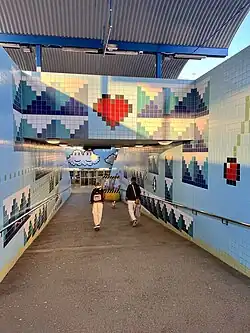 Entrance to the station, decorated to resemble a retro video game