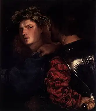 The Bravo, an example of a painting often attributed to Titian or Giorgione, but also to Palma Vecchio[15]
