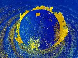 Tjasa Iris, Hollow Moon, dark blue-yellow, 120 x 160 cm manipulated photograph, 2023